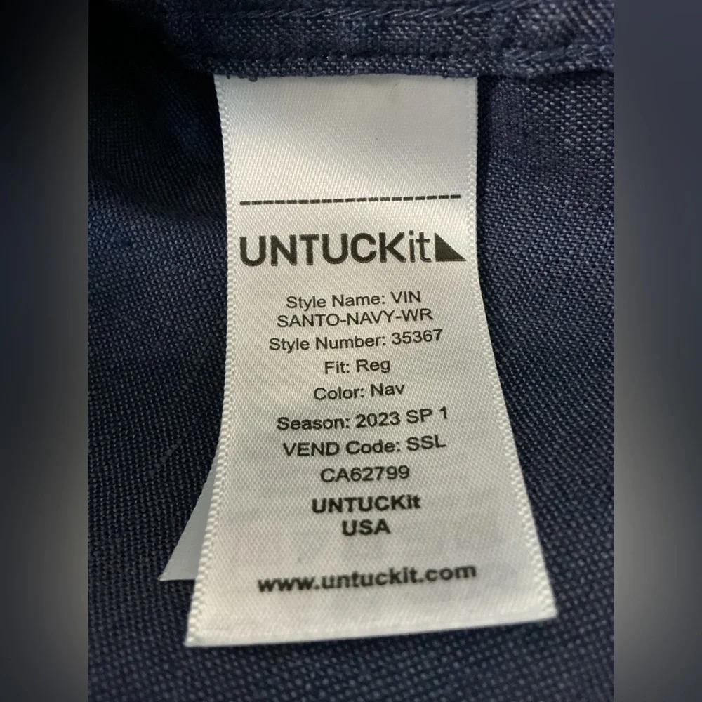 UNTUCKit Men’s Linen Vin Santo Shirt Wrinkle-Resistant Navy Blue Size XL